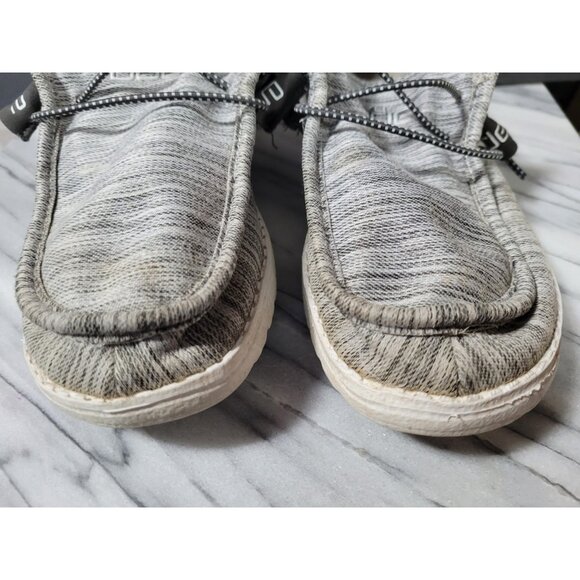 Hey Dude Shoes Wally Sox Men's 5 Womens 7 Casual Moc Sneakers Grey Canvas Flats - Picture 11 of 11